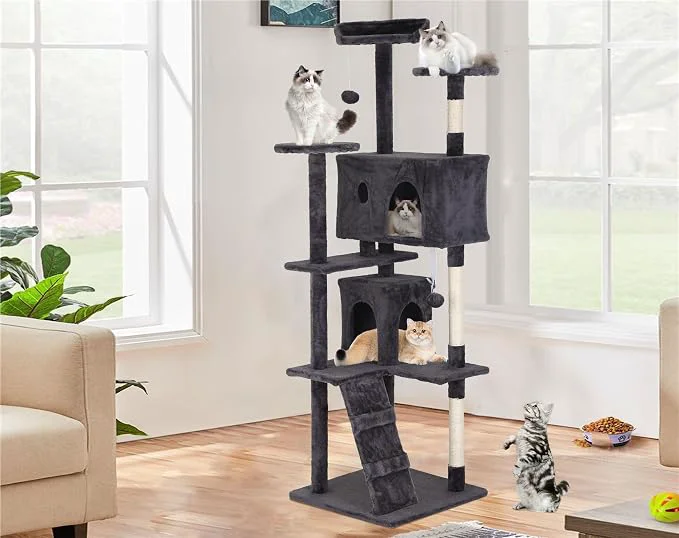 High-End Heavy Duty Cat Tree Tower Cat Condo Hanging Ball Light Grey Carefully Designed