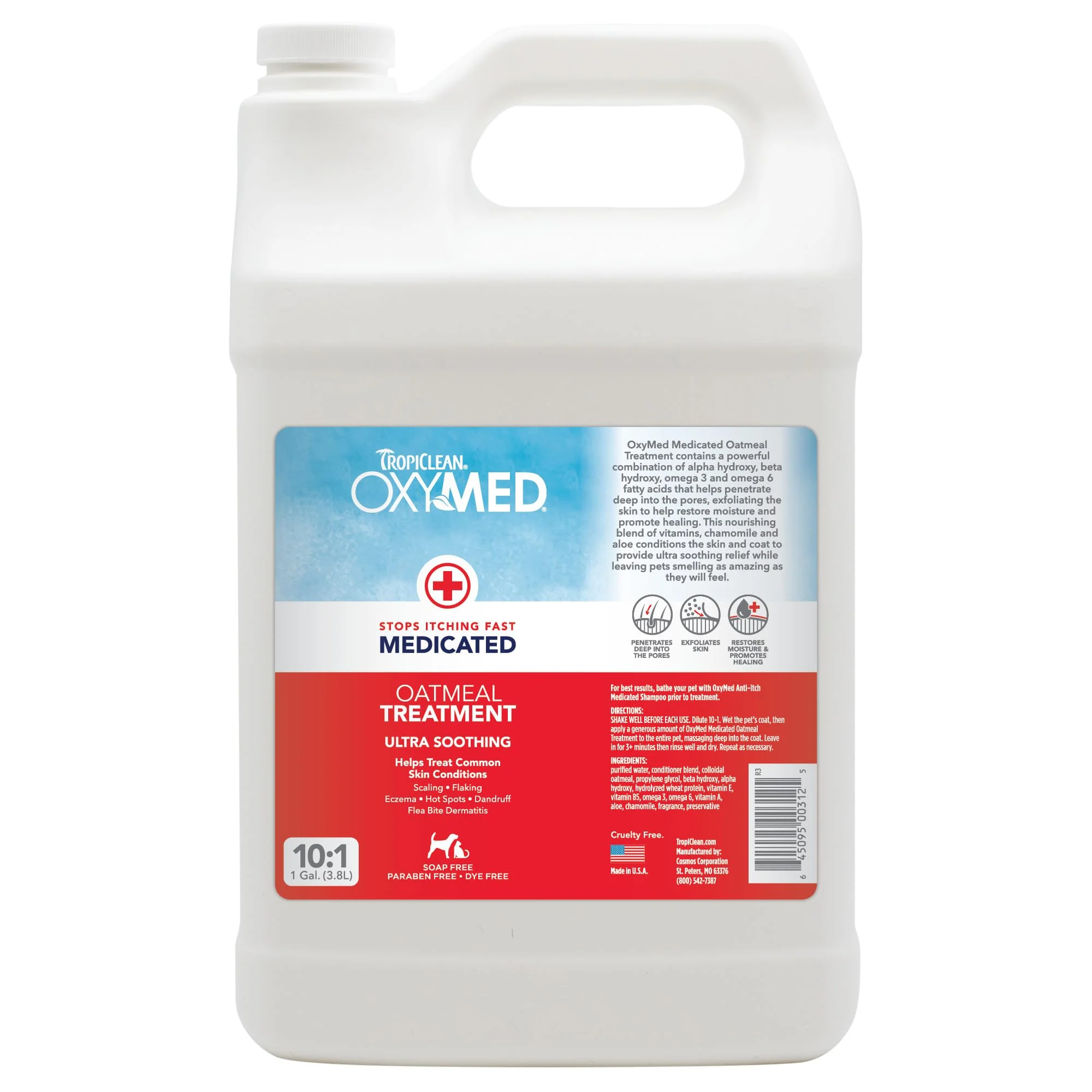 Professional TropiClean Oxymed Medicated Cat Dog Conditioner for Itchy Skin Oatmeal Aloe 1 Gallon Effective
