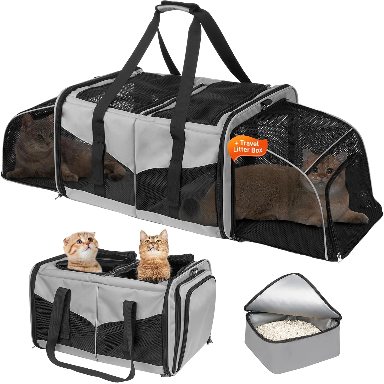 Functional A.FATI Extra Large Cat Carrier for 2 Cats with Litter Box – 2-in-1 Soft Sided Carrier up to 30 lbs Original Design