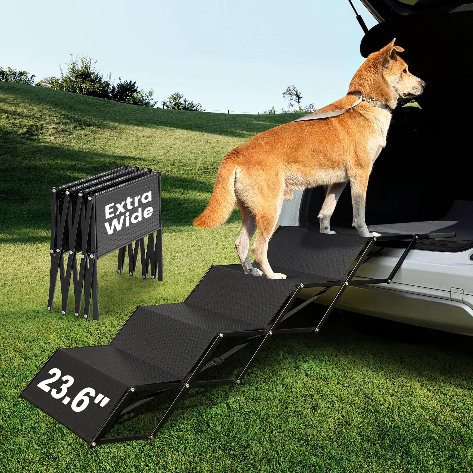 Modern Marudina 23.6-inch Extra-Wide Dog Car Ramp — Portable Non-Slip Surface 250-lb Capacity High-End