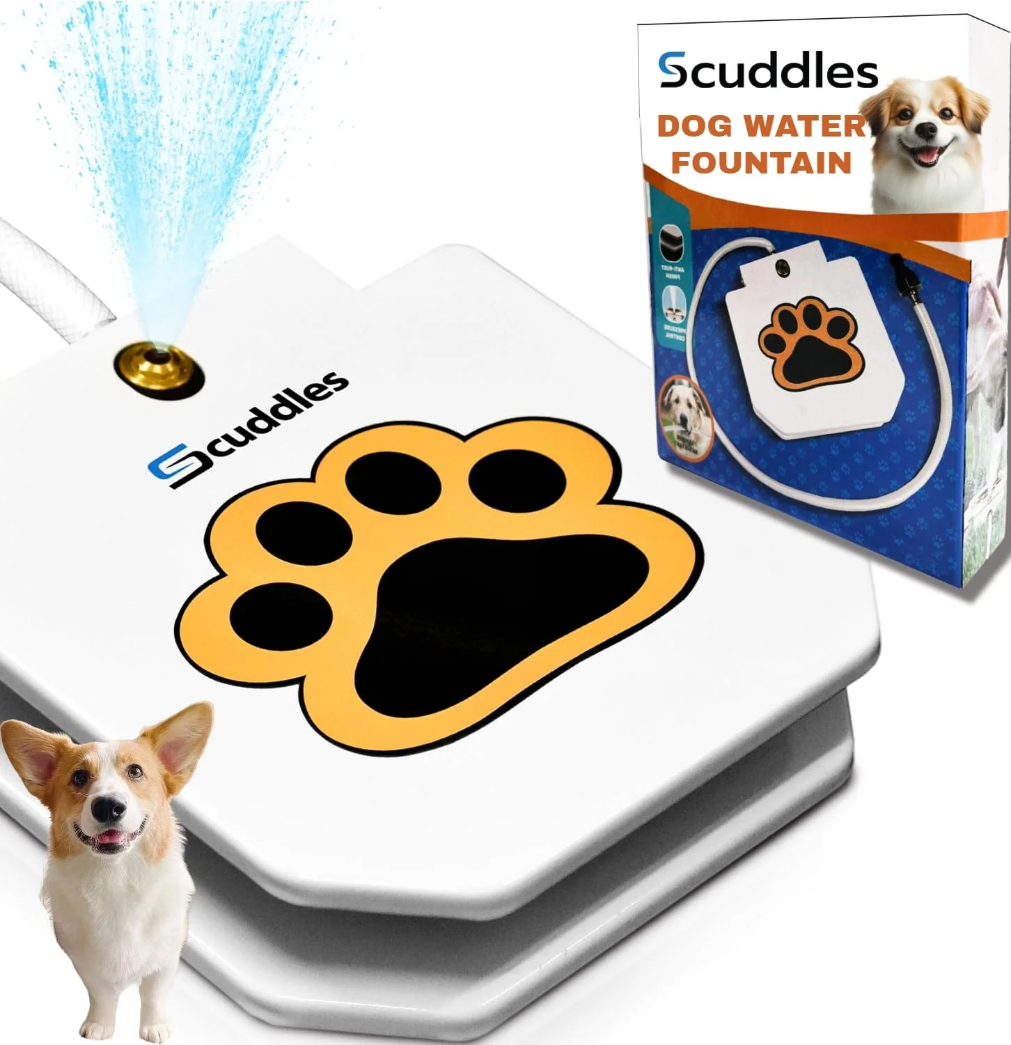 Unique Scuddles Outdoor Dog Water Fountain – Step-On Hydration Toy with Stainless Steel Hose Brass Valve Responsible