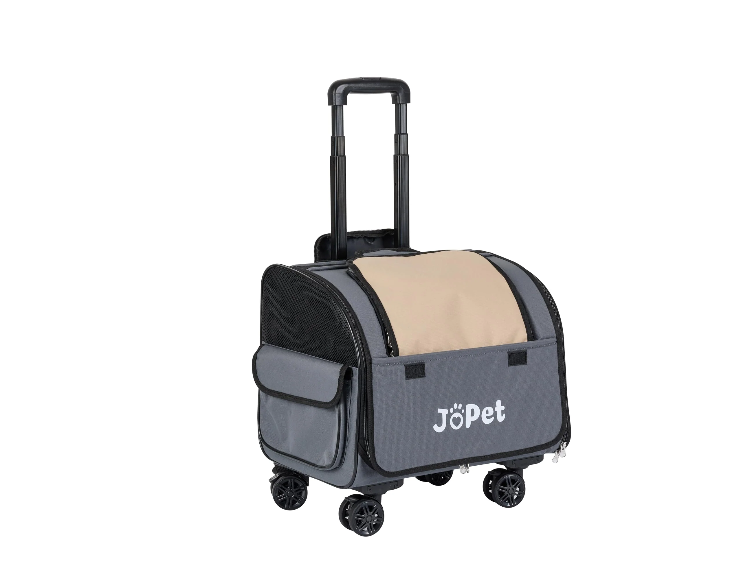 Smart JoPet Pet Bag Carrier with Wheels – Soft Sided Backpack Travel Trolley for Small Dogs Cats Oat Grey Traditional