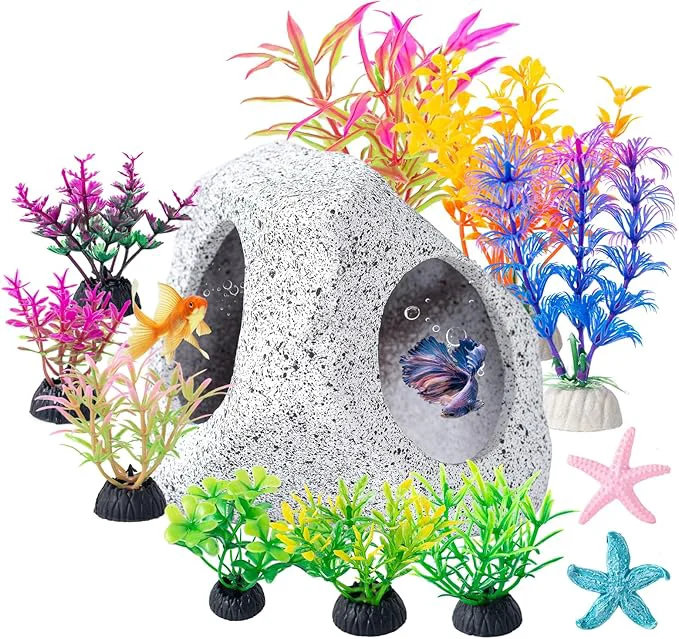 Clean COMSUN 12 PCS Aquarium Decoration Cave Set Ceramic Fish Tank Hideaway Rock Expertly Made