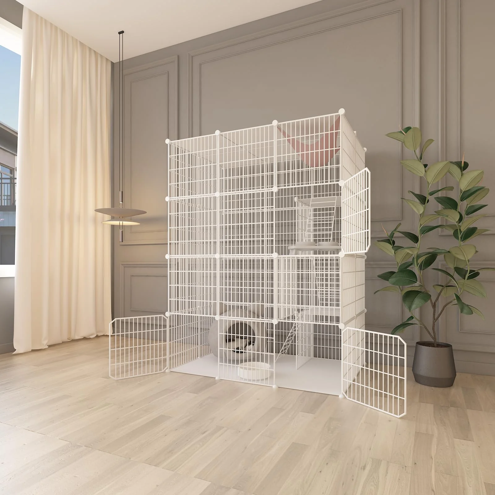 Elite Leptzoa Large 3-Tier Cat Cage Indoor – Detachable Metal Wire Enclosure for Cats Small Pets Elegant
