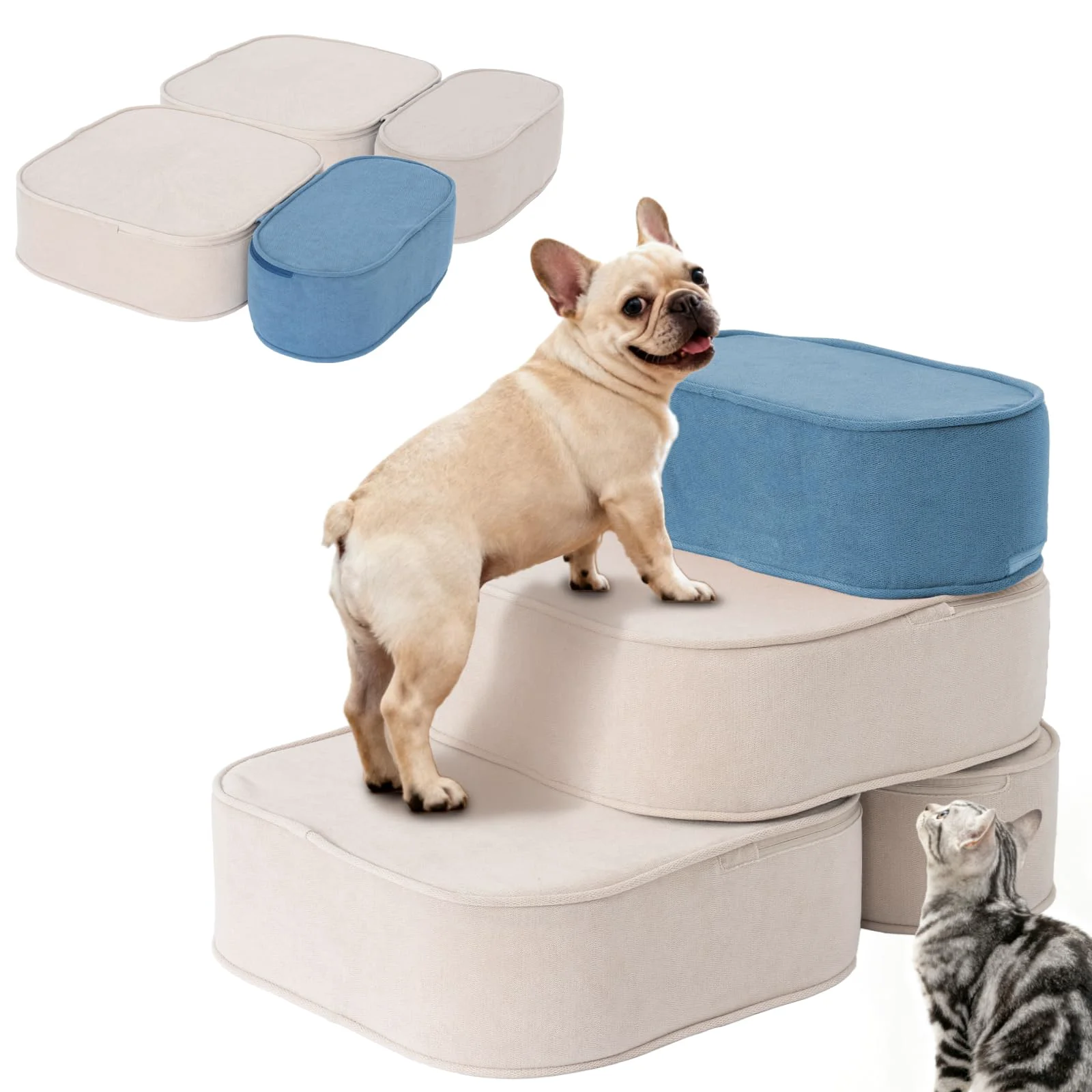Trendy FKSLIFE 2-in-1 Dog Stairs for Small Dogs — 17.7-inches High 3-Step Non-Slip Foam Ramp Secure