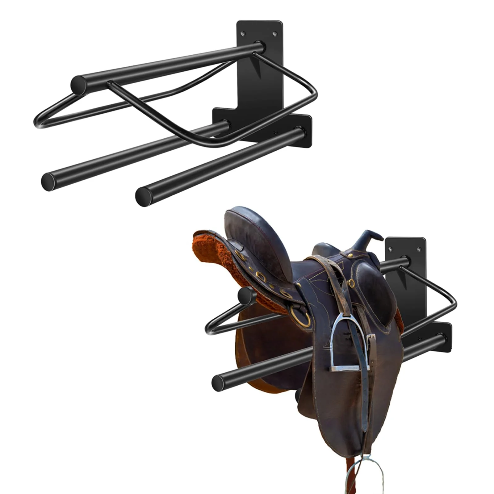 Clean HDYEGY 2-Piece Saddle Rack with Double Pad Bar Heavy-Duty Wall Mounted Saddle Stand for English Western Saddles 23.8×12.6×7.5 in Next-Generation