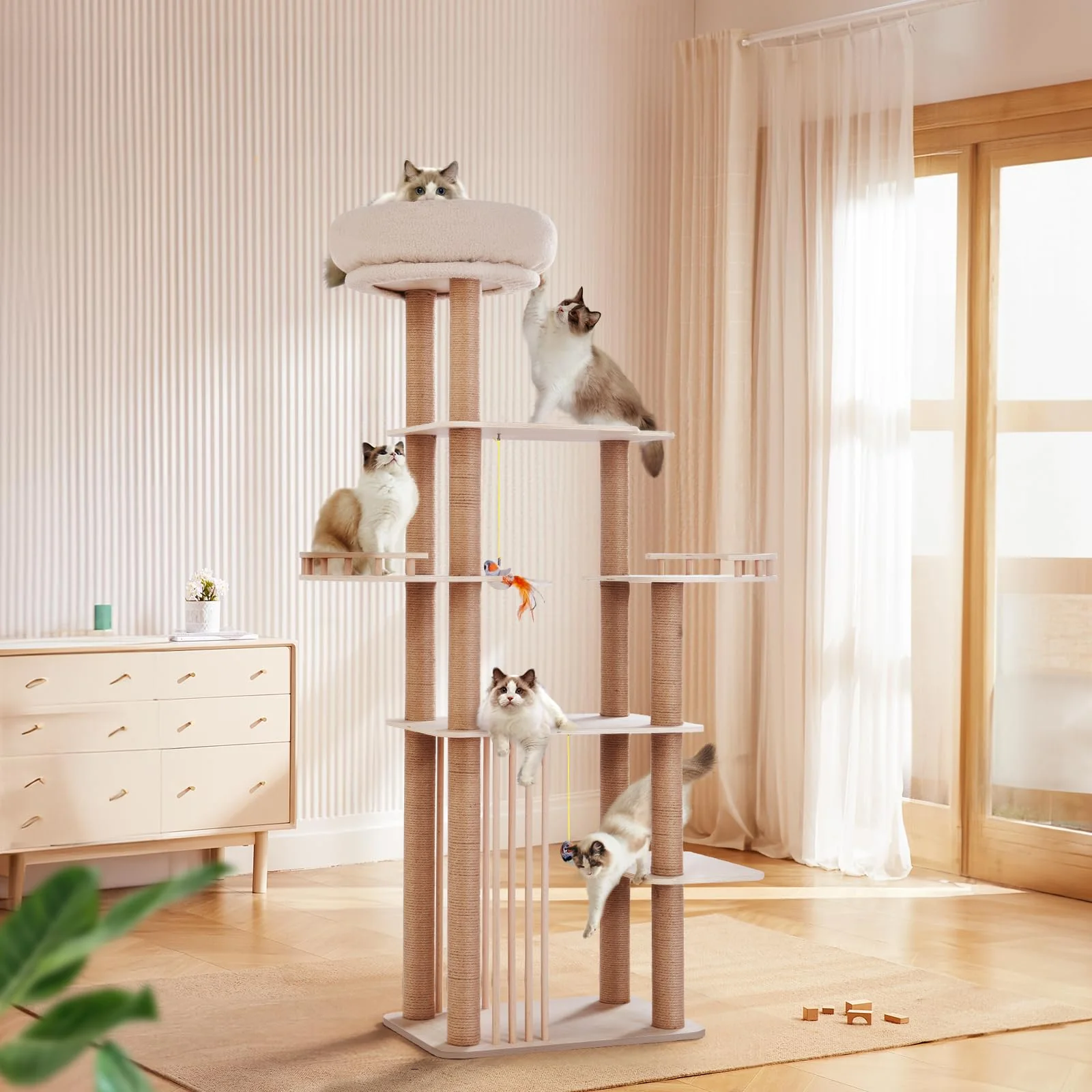 Smart Choc chick Wood Cat Tree for Indoor Cats – 68in Multi-Level Tower Elite