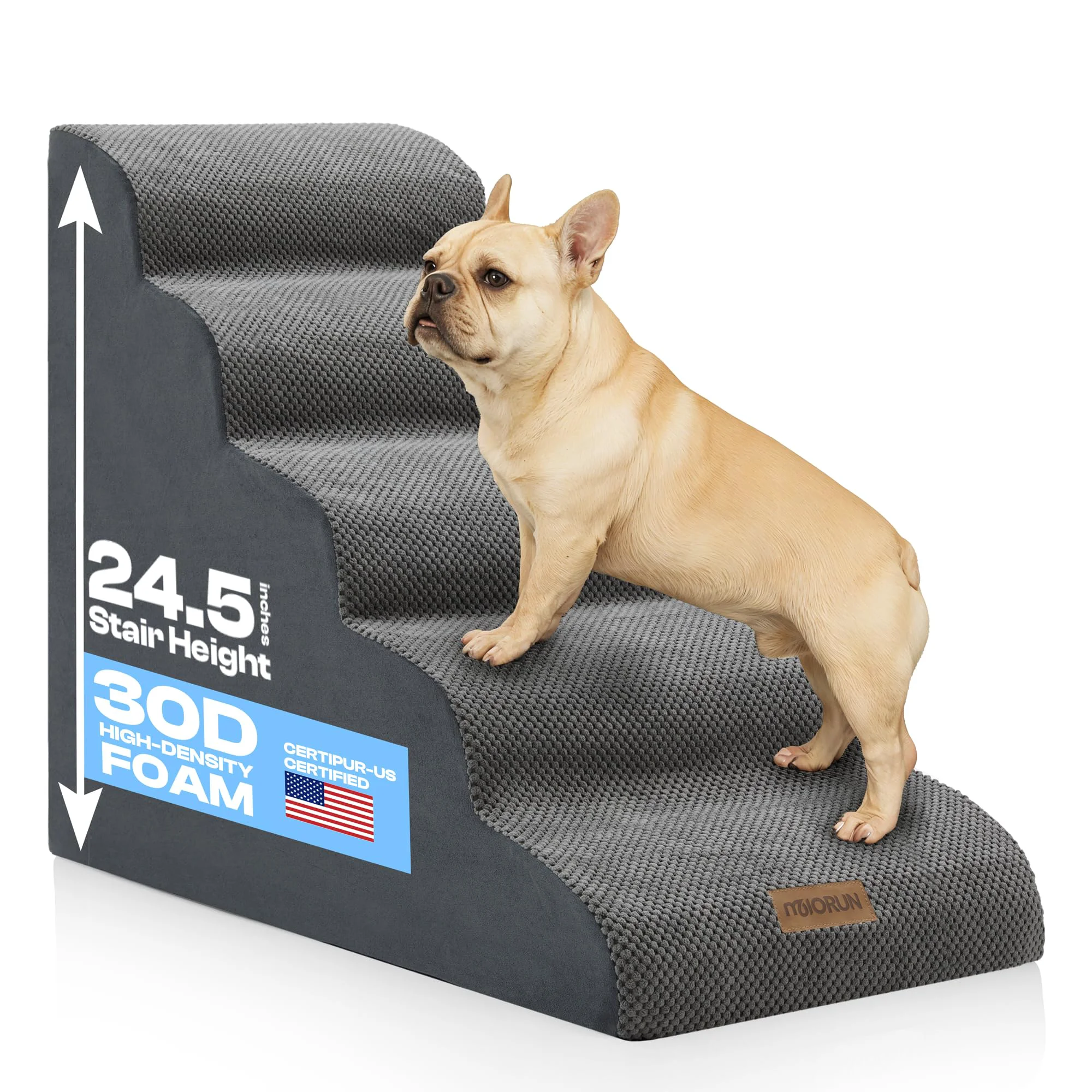 Solid Miorun 5-Step Curved Dog Stairs — Non-Slip Foam Ramp for High Beds Up to 30 in Smart