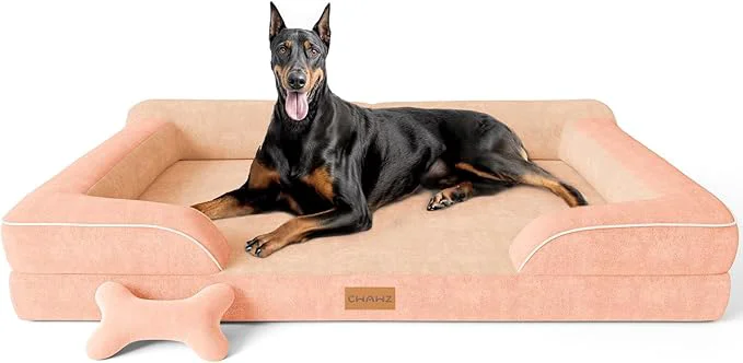 Proven XXL Dog Bed for Extra Large Dogs Giant Orthopedic Dog Bed with Cooling Gel Memory Foam Waterproof Pet Bed with Removable Washable Cover 53 Pet Sofa bed Dutch Velvet with Bone Toy Peach PinkAbout ThisOverview Sustainable