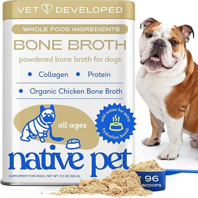 Proven Native Pet Bone Broth for Dogs and Cats – Chicken Bone Broth Powder Dog Food Toppers for Picky Eaters – Provides Extra Nutrition for Joint Strength Immune Support Heart Health – 96 ScoopsAbout This Trusted