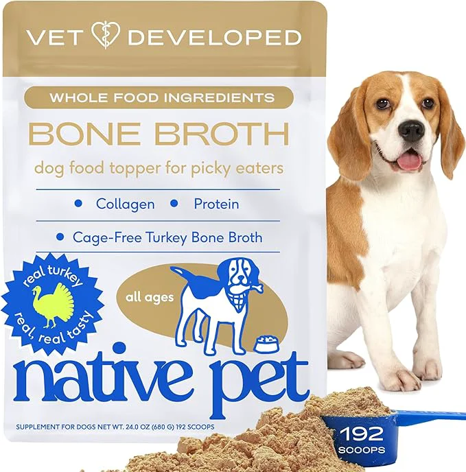 Safe Native Pet Bone Broth for Dogs and Cats – Turkey Bone Broth Powder Dog Food Toppers for Picky Eaters – Provides Extra Nutrition for Joint Strength Immune Support Heart Health – 192 ScoopsAbout This High-End
