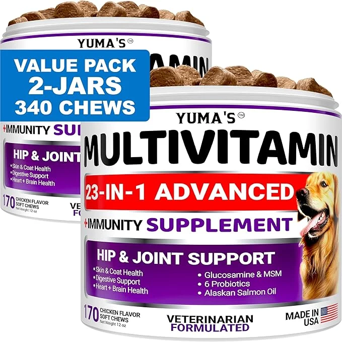 Fine Crafted 2-Pack Dog Multivitamin Chewable with Glucosamine – Dog Vitamins and Supplements – Senior Puppy Multivitamin for Dogs – Hip Joint Support – Immune Health Skin Heart Digestion ProbioticsAbout ThisOverview Clean