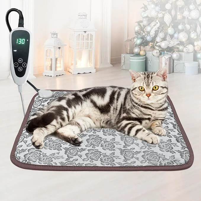 Elegant Cat Heating Pad 18×18 in with Smart Thermostat Switch and Power Line Protection Soft