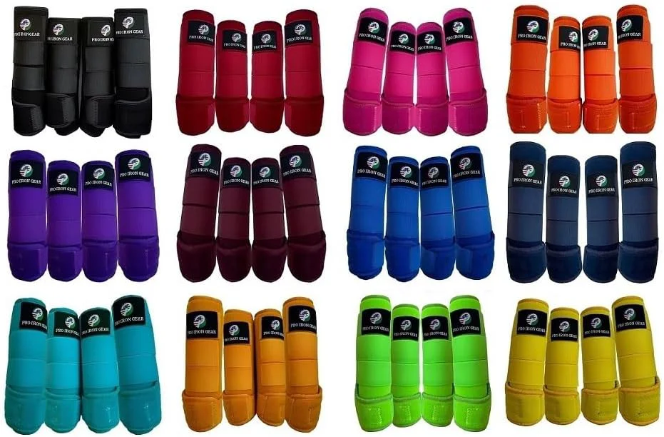 Traditional Horse Medicine Brushing Boots Leg Wraps Protection Gear Set of 2 and Set of 4 in 14 Colors Advanced