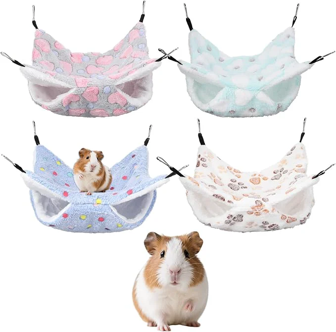 Eco-Friendly 4 Pack Small Animal Hammock 11.4×11.4 Inch Guinea Pig Rat Ferret Hanging Bed Detailed