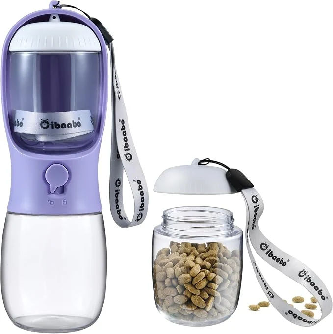 Certified Dog Water Bottle with Food Container Travel Puppy Water Bowl Portable Pet Proven