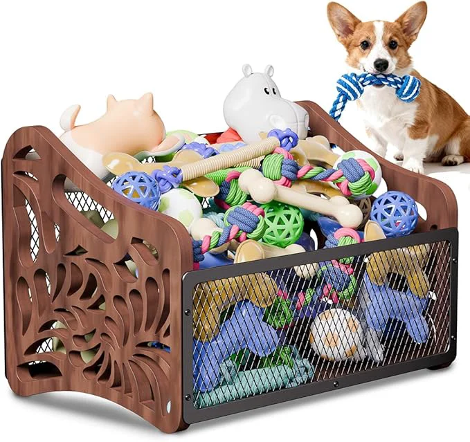 Artisan handrong Large Dog Toy Basket Wood Dog Toy Box Cat Toy Basket Box Dogs Toys Storage Bin Pet Toys Baskets for Living Room Outdoors Organizing StorageAbout ThisOverview Dependable
