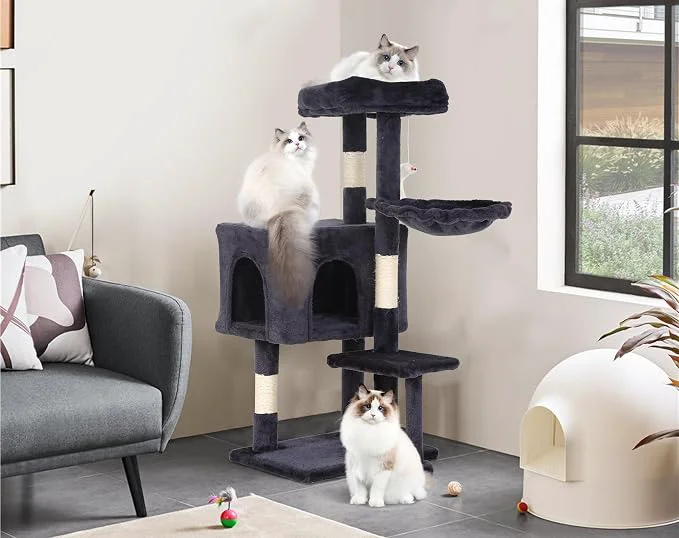 Effective Cat Tree Tower Hang Ball Dark Grey Fine