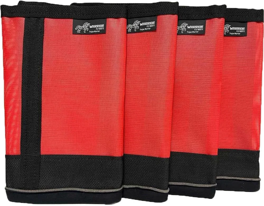 Eco-Friendly Warrior Fly Boots for Horses – Breathable Mesh Horse Boots for Fly Protection Leg Comfort – Set of 4 Trojan Warrior Red Carefully Designed
