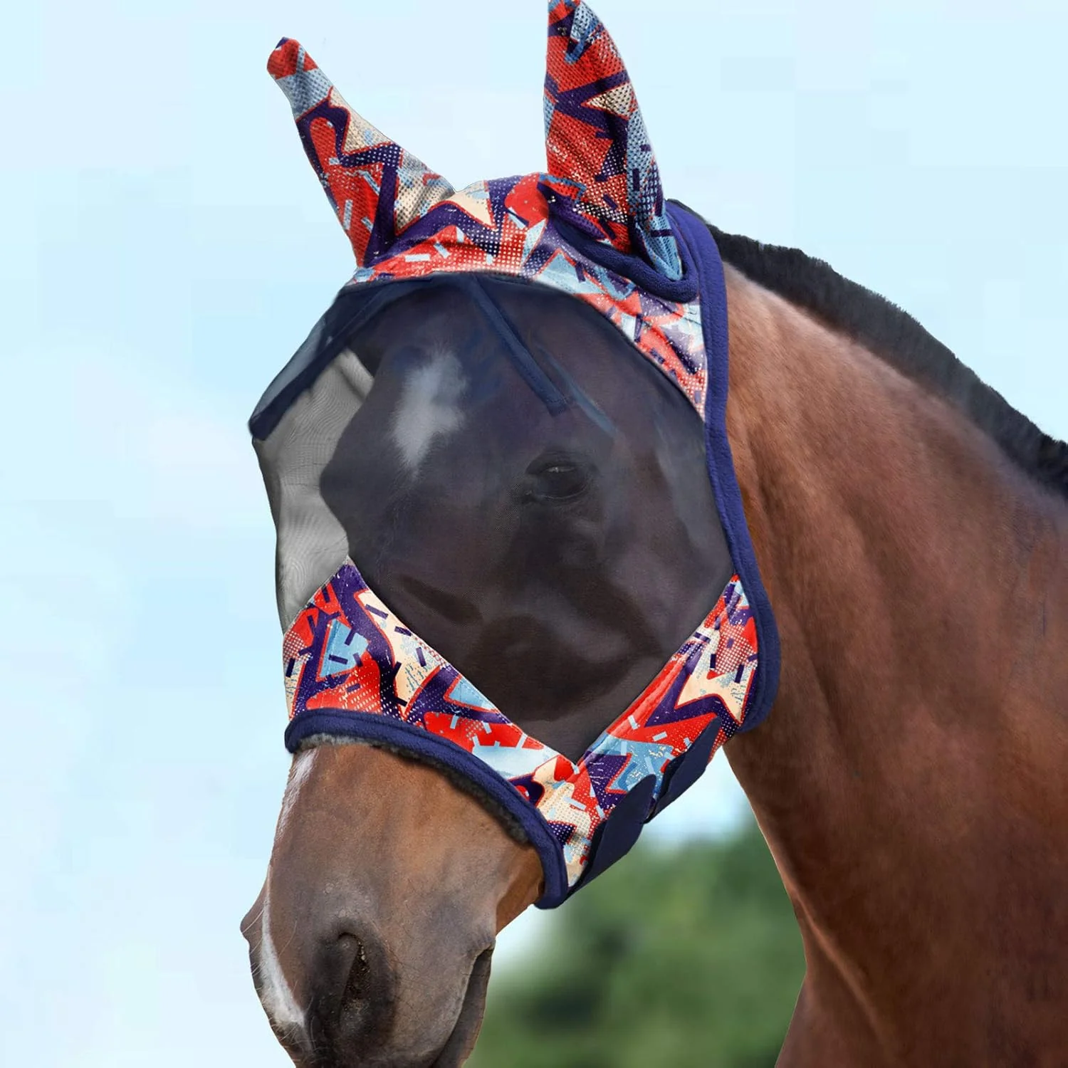 Traditional Harrison Howard LumiVista Horse Fly Mask Standard with Ears UV Protection for Horse Abstract Graffiti L Full Size Expertly Made
