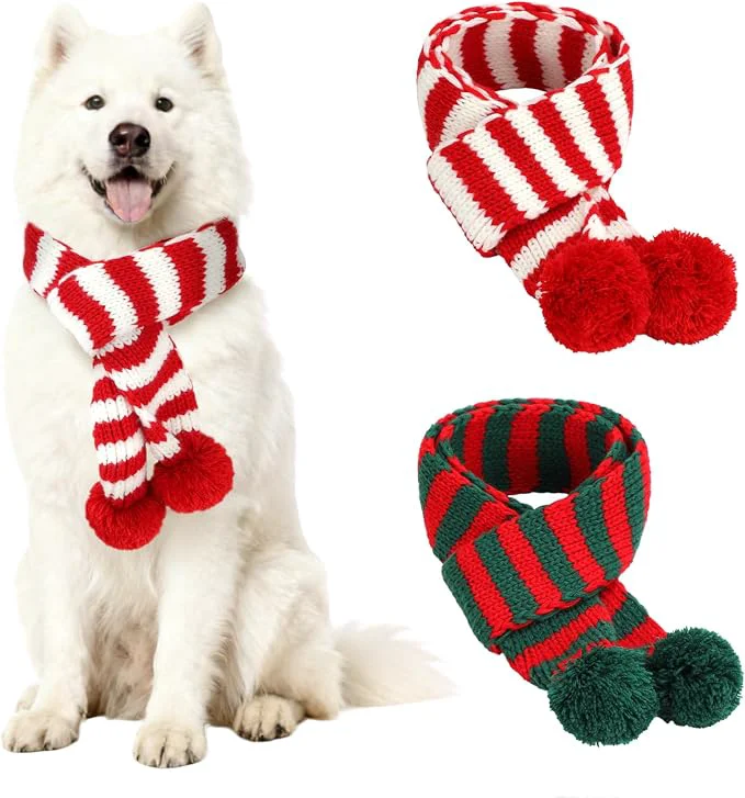 Expertly Made BWOGUE 2-Piece Knitted Dog Christmas Scarf Bandana Secure