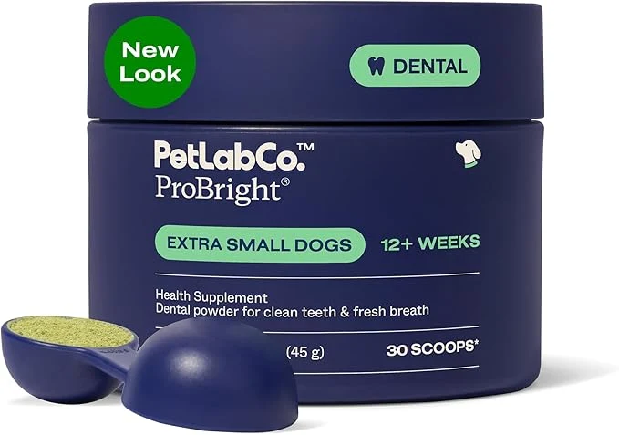 Prestigious PetLab Co. ProBright Dental Powder – Dog Breath Freshener – Teeth Cleaning Made Easy – Targets Tartar Bad Breath – Formulated for Extra Small Dogs – Packaging May Vary Fine Crafted