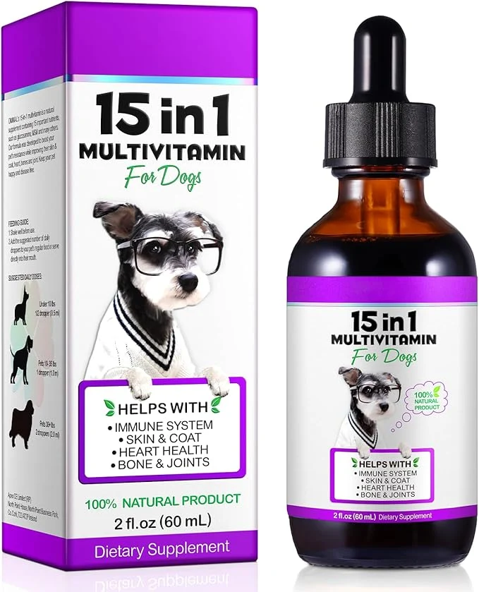 Clean Dog Multivitamin Liquid – 15 in 1 Dog Vitamins Multivitamin Support Skin Coat Heart Bones and Joint Health Pet Vitamins and Supplements 2 Fl Oz About ThisOverview Specialty