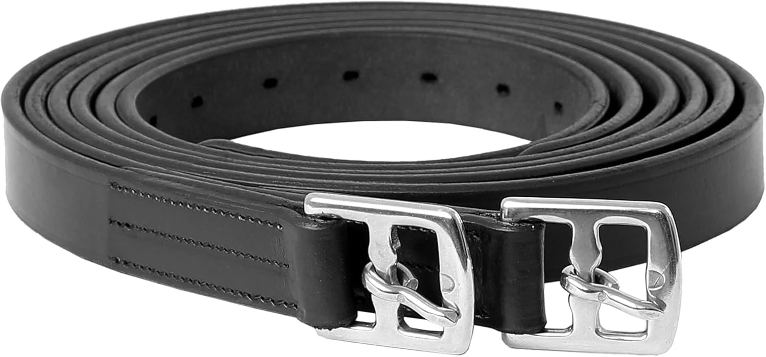 Consistent Exion Pre-Stretched Leather Stirrup Leathers for English Saddles Premium Vegetable-Tanned Non-Stretch Stirrups for Jumping Dressage Schooling 18-Hole Numbered Adjustment SS Buckles High-Grade