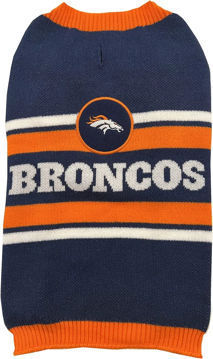 Fashionable NFL Denver Broncos Dog Sweater Size Large. Warm and Cozy Knit Pet Sweater with NFL Team Logo Puppy Sweater for Large and Small DogsAbout ThisOverview Carefully Designed