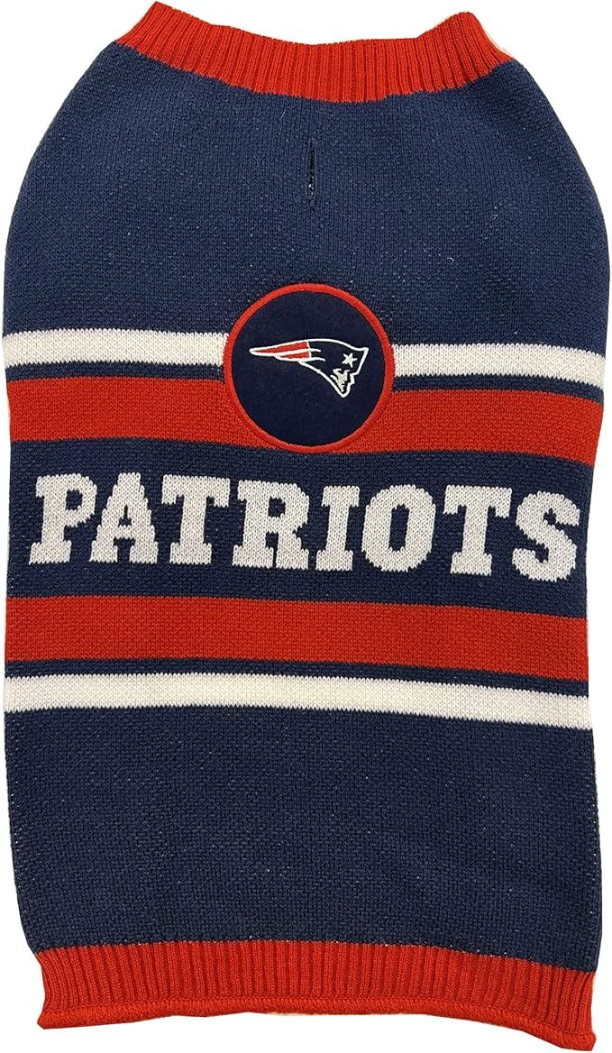 Fashionable NFL New England Patriots Dog Sweater Size Extra Small. Warm and Cozy Knit Pet Sweater with NFL Team Logo Puppy Sweater for Large and Small DogsAbout ThisOverview Trusted