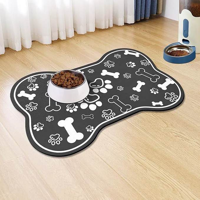 Contemporary Dog Cat Food Mat Rapid AbsorbentPet Feeding Mat Bone Shaped Dog Placemat Water Bowl Mat with Rubber Backing No Stains Dog Cat Food Mats Indoor Pet Accessories Supplies 12 x18 BlackAbout ThisOverview Detailed