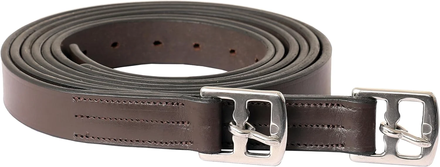 Safe Exion Pre-Stretched Leather Stirrup Leathers for English Saddles Premium Vegetable-Tanned Non-Stretch Stirrups for Jumping Dressage Schooling 18-Hole Numbered Adjustment SS Buckles Smooth