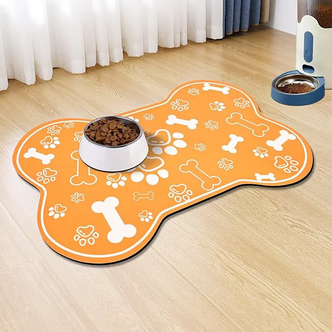 High-Quality Dog Cat Mat for Food and Water Rapid Absorbent Pet Feeding Mat Bone Shaped Dog Placemat Bowl Mat with Rubber Backing No Stains Pet Food Mats Indoor Pet Accessories Supplies Orange 23 ×36 About ThisOverview Outstanding