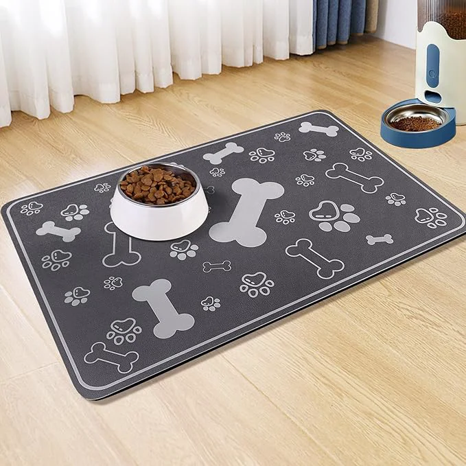 Solid Pet Feeding Mat Rapid Absorbent Mats for Dog Cat Food Dog Placemat Water Bowl Mat with Rubber Backing Messy Drinkers to Protect Floors Pet Accessories 12 x18 Dark GreyAbout ThisOverview Innovative