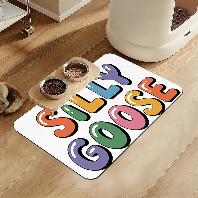 Premium Material Silly Goose Pet Food Mat for Cats and Dogs–Christmas Stocking Absorbent Quick Dry Feeding Placemat Non Slip Rubber Base Waterproof Bowl Mat for Indoor Use Pet Supplies 12 x20 About ThisOverview Pure