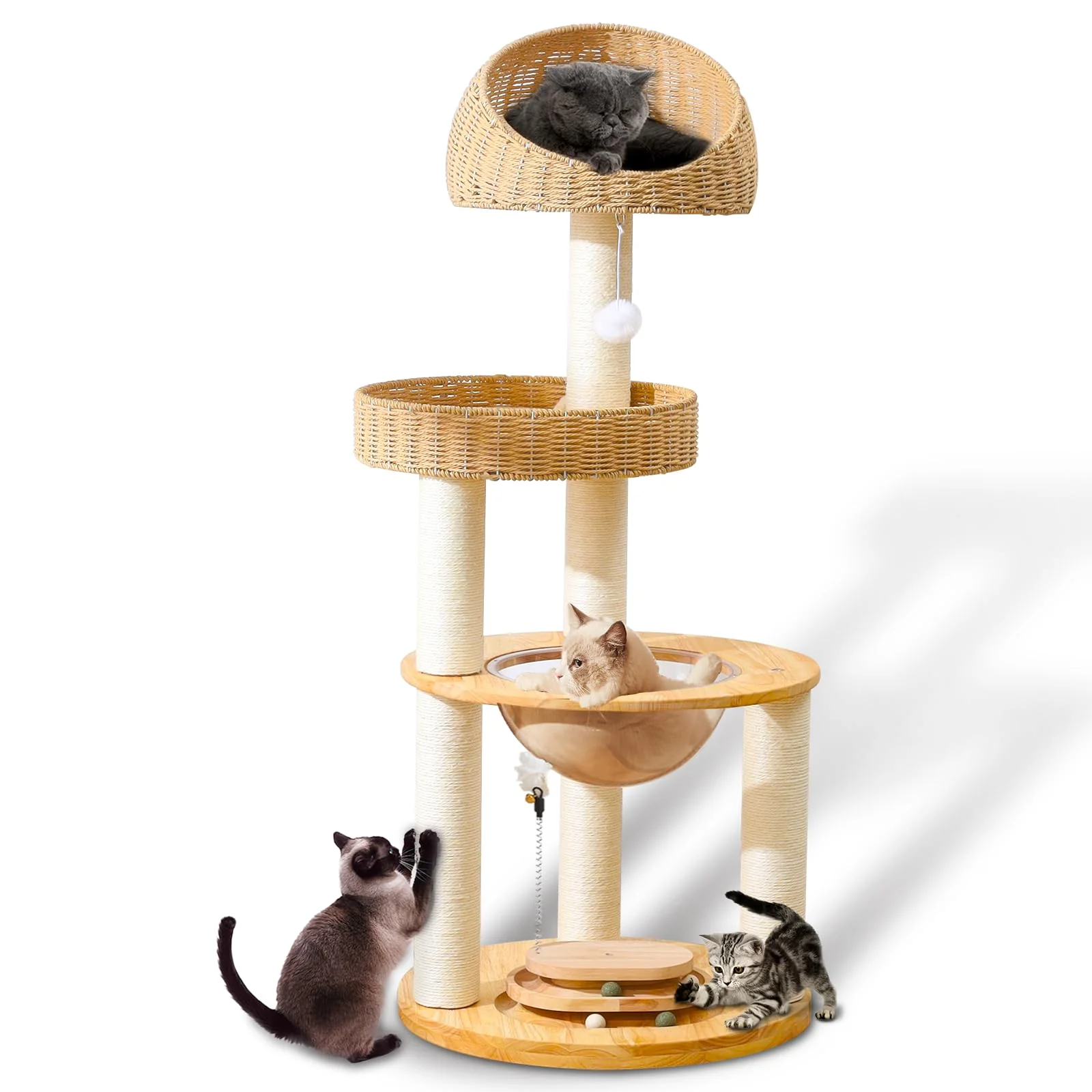 Proven SHODMI Large Cat Tree for Multiple Cats – Handmade Nordic Wood and Natural Sisal Posts Reusable