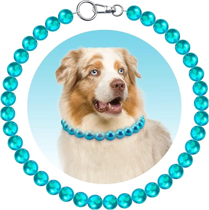 High-Grade KUDES Chunky Pearl Dog Necklace Beads 20mm Elegant Classic Super Big Pearl Collar Necklace Accessories for Medium Large Dogs Occasions and Gatherings Turquoise M Neck Girth15.7”-17.5” About ThisOverview Fine Crafted