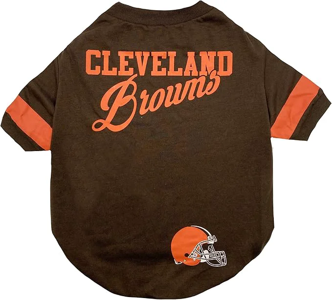 Trusted Pets First NFL Cleveland Browns Dog Cat T-Shirt Small. Football Pet Shirt with Team Name Logo Striped Sleeves Poly-cotton Material Brown Unisex Sports Fashion Casual WearAbout ThisOverview Official