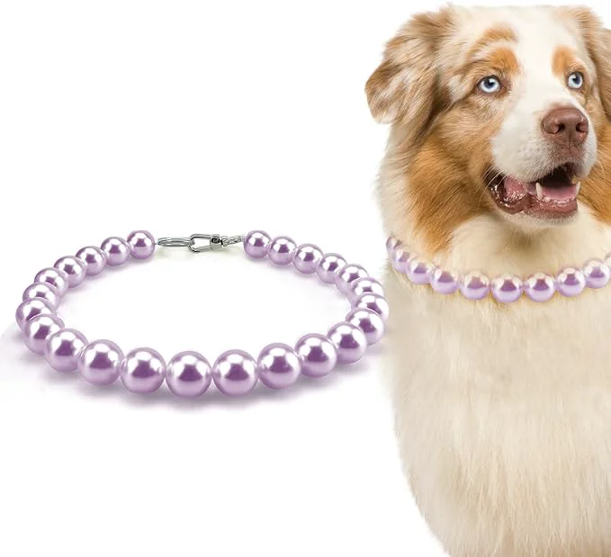 Crafted KUDES Chunky Pearl Dog Necklace Beads 20mm Elegant Classic Super Big Pearl Collar Necklace Accessories for Medium Large Dogs Occasions and Gatherings Purple 4XL Neck Girth 22.5”-25” About ThisOverview Fashionable