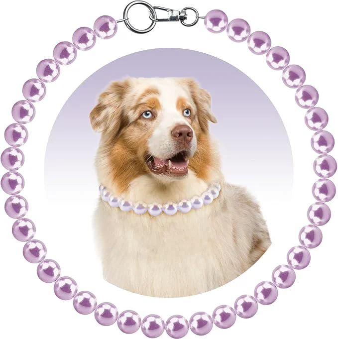 Durable KUDES Chunky Pearl Dog Necklace Beads 20mm Elegant Classic Super Big Pearl Collar Necklace Accessories for Medium Large Dogs Occasions and Gatherings Purple M Neck Girth15.7”-17.5” About ThisOverview Pure