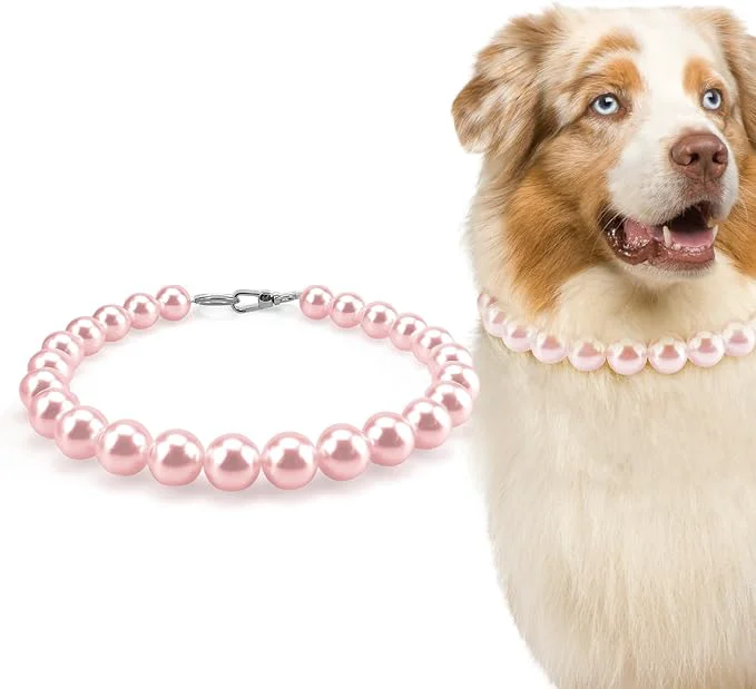 Fast KUDES Chunky Pearl Dog Necklace Beads 20mm Elegant Classic Super Big Pearl Collar Necklace Accessories for Medium Large Dogs Occasions and Gatherings Pink XL Neck Girth 18.5”-20” About ThisOverview Safe