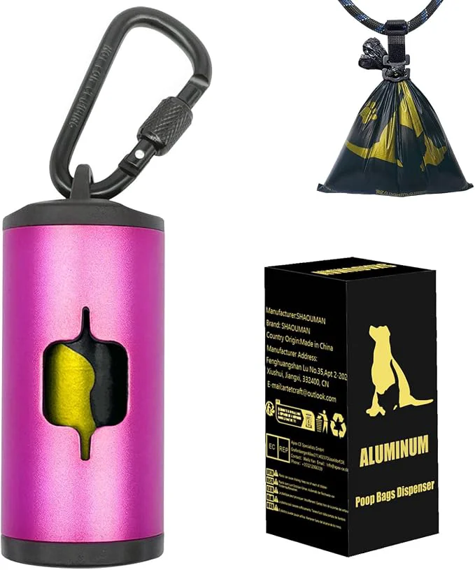 Specialty Metal Dog Poop Bag Holder w Leash Clip Durable Scratch-Resistant Aluminum 15 High-Grade