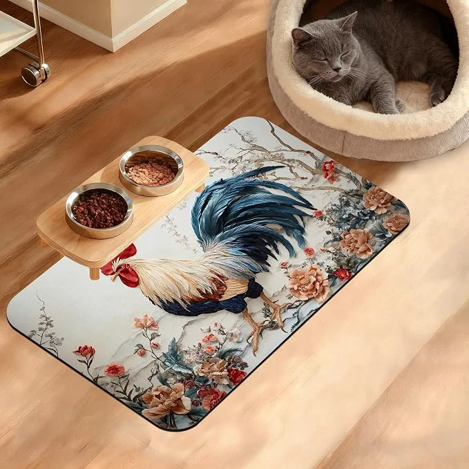 Trendy Dog Bowl Mat Chicken Painting Pet Feeding Mat Excellent