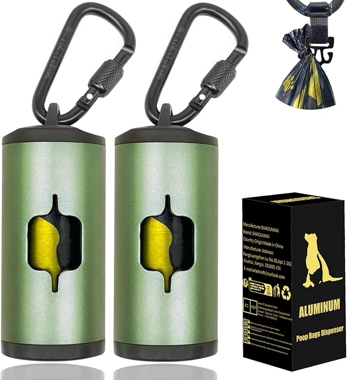Enhanced Metal Dog Poop Bag Holder 2-Pack w Leash Clip Durable Scratch-Resistant Elite