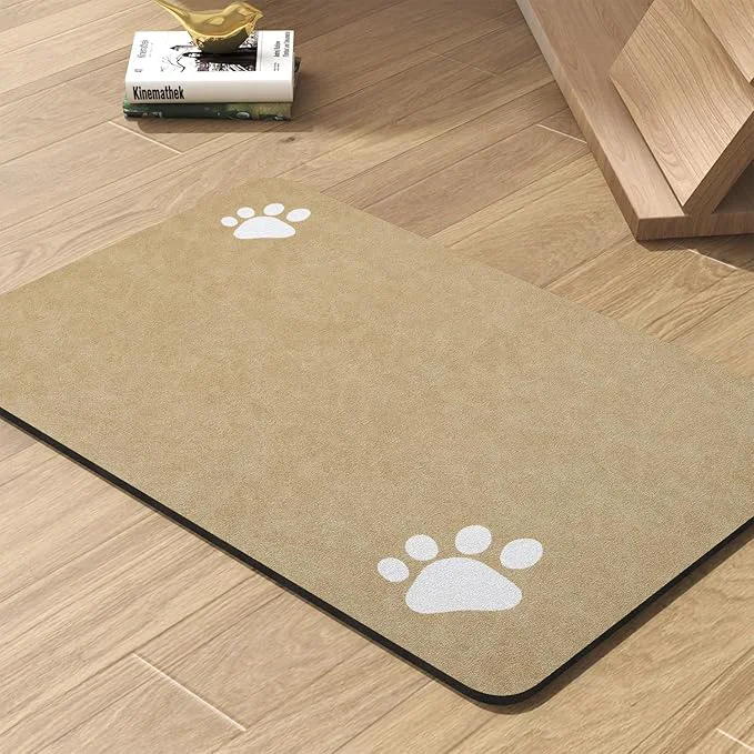 Responsible Pet Feeding Mat-Absorbent Dog Mat for Food and Water Bowl-No Stains Quick Dry Water Dispenser Mat-Dog Accessories Pet Supplies-Bowl for Messy Drinkers（Beige 23 x34 About ThisOverview Versatile