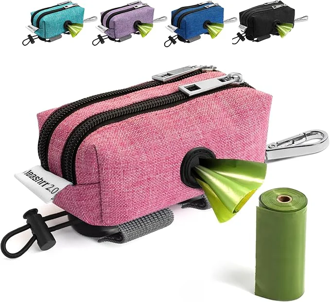 Convenient Dog Poop Bag Holder for Leashes – Dog Poop Bag Dispenser and Treat Holder with 2 Waterproof Pouches for Pet Waste Bags and Walking Accessories 1 Roll – Leashrr 2.0 Pink Exceptional