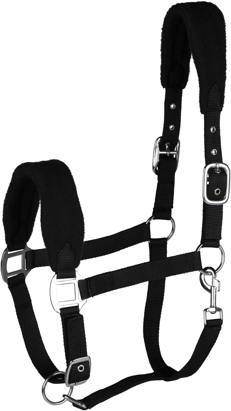 Certified HORZE Kiel Adjustable Horse Halter with Fleece Padding – Black – Pony Genuine