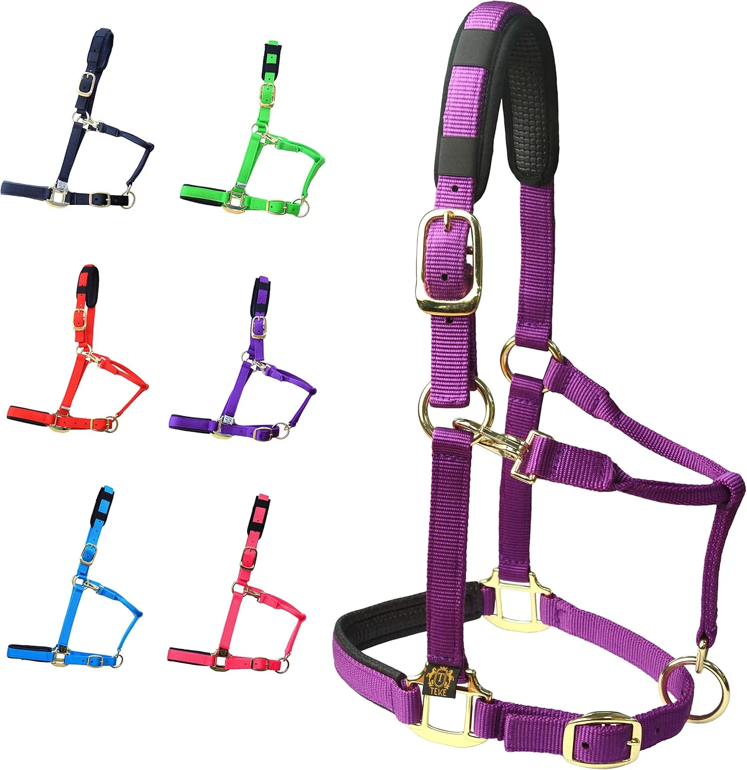 User-Friendly T TEKE Adjustable Horse Halters by Heavy Duty Soft Nylon Padded with Anti-rubbing Waffle Neoprene on Both Crown Nose High-End