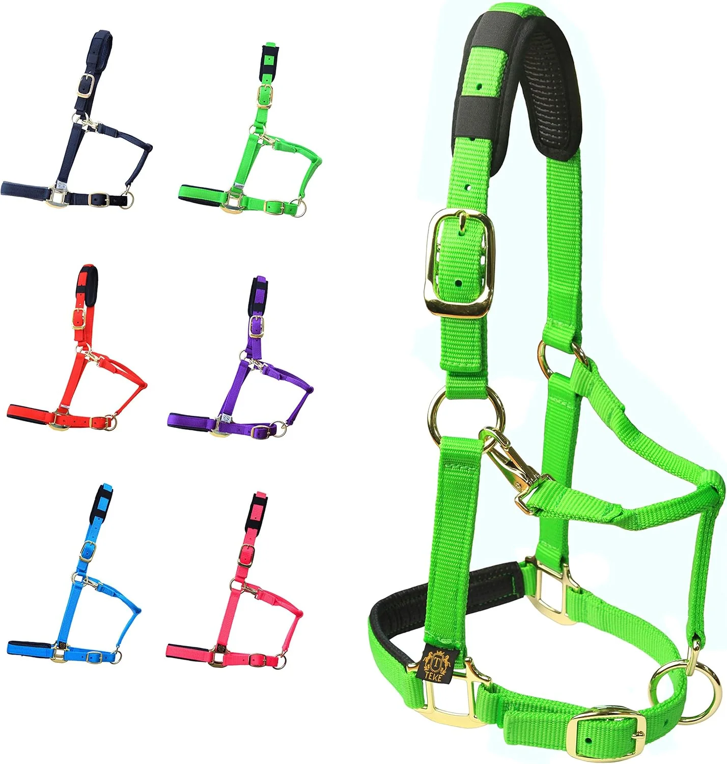 Casual T TEKE Adjustable Horse Halters by Heavy Duty Soft Nylon Padded with Anti-rubbing Waffle Neoprene on Both Crown Nose Elegant