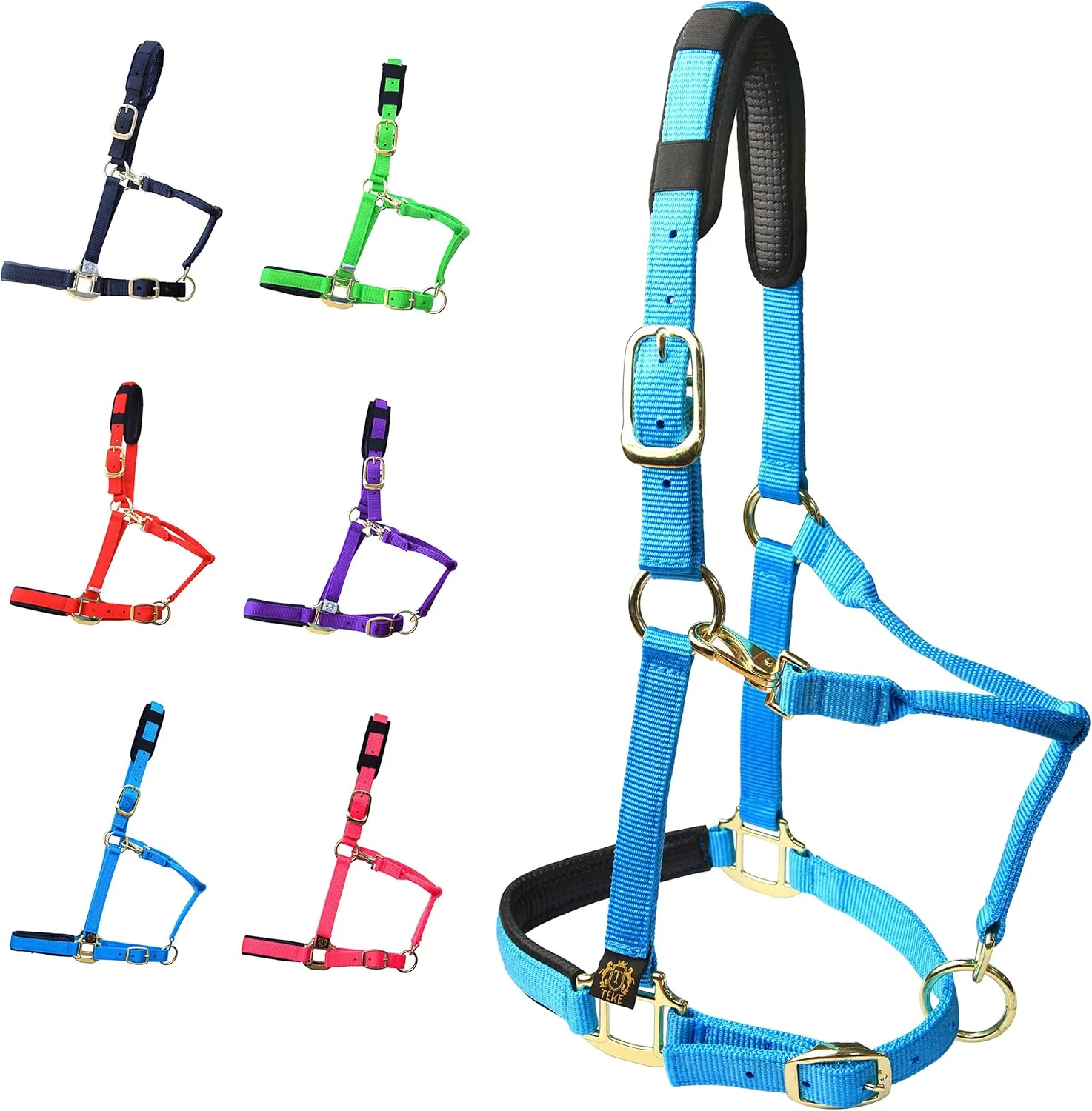 Fashionable T TEKE Adjustable Horse Halters by Heavy Duty Soft Nylon Padded with Anti-rubbing Waffle Neoprene on Both Crown Nose Artisan